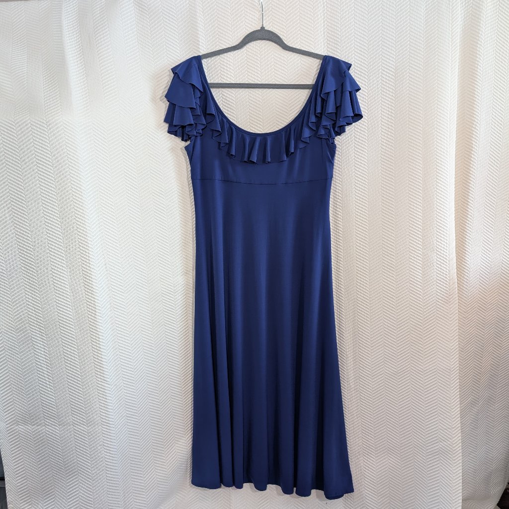 Maggy London Ruffle Midi Dress Blue Size 12 Flowy Feminine Resortwear Vacation